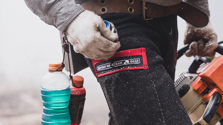 WCS × Rain Gear Pro Saw Pant — collab patch detail (photo: Westcoast Saw)