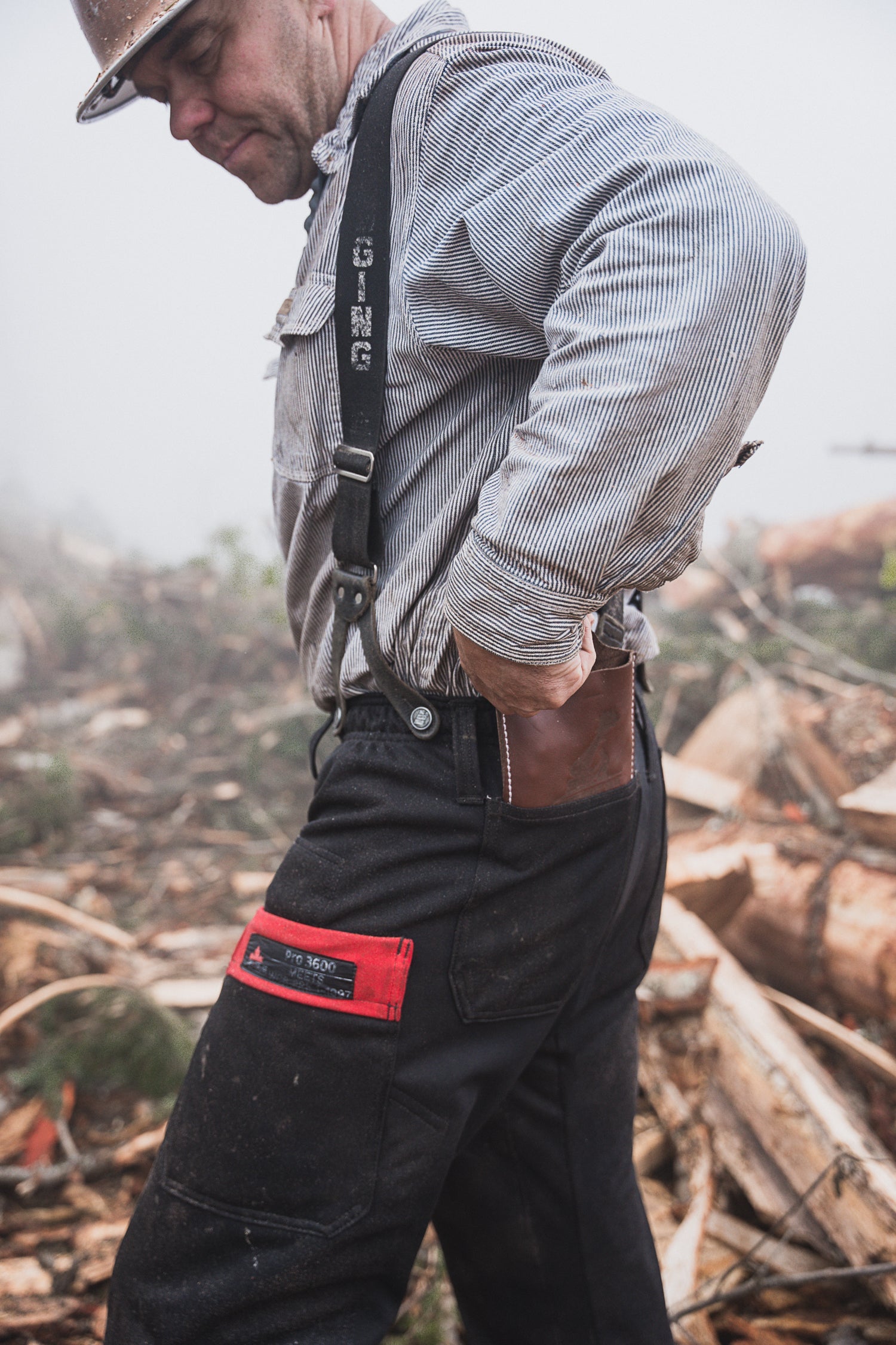 WCS x Rain Gear Pro Saw Pant, front view, all-black colourway